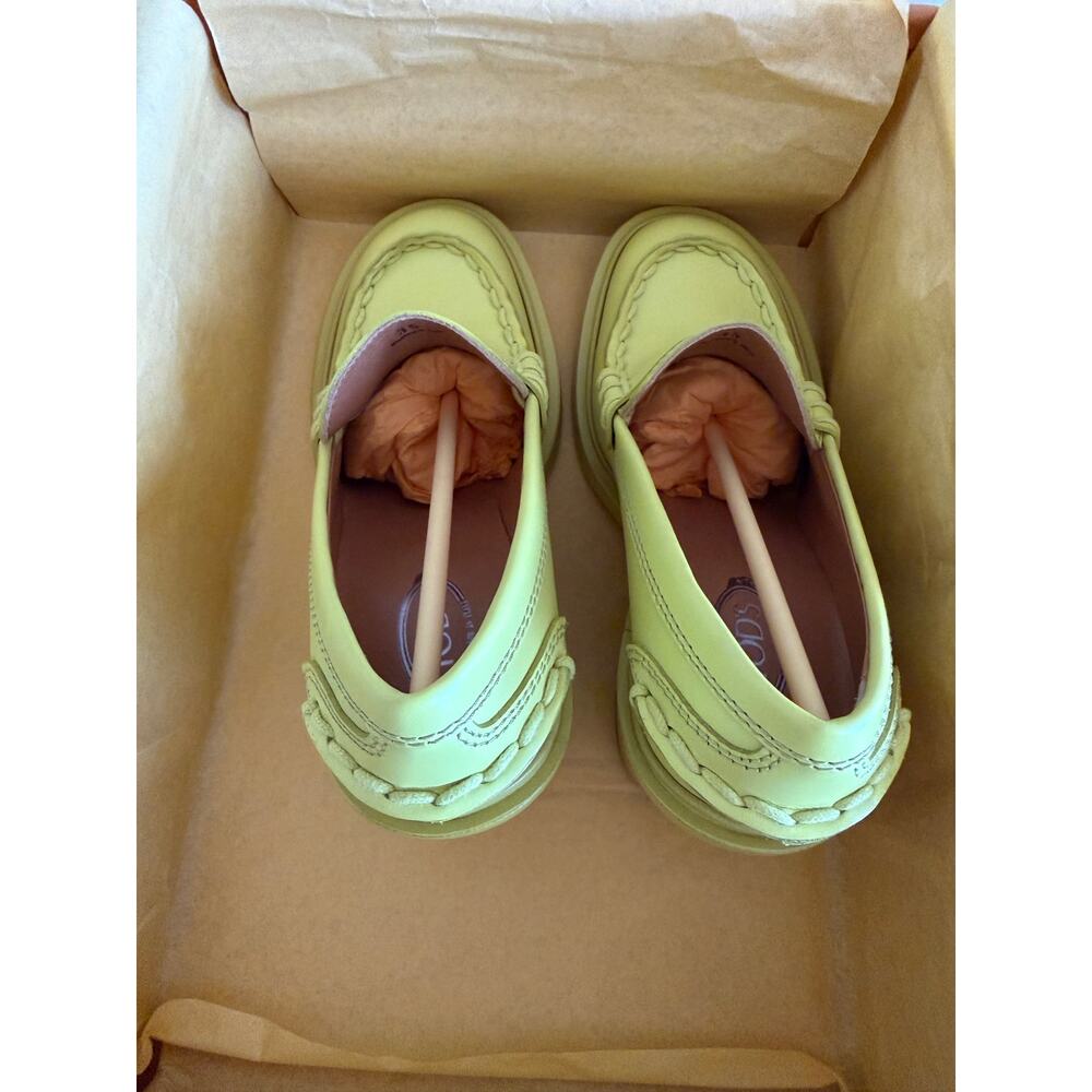 New Tods leather penny loafer heels yellow sz 35 - Picture 10 of 15